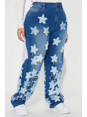 Star Applique Distressed Wide Leg Plus Size Jeans