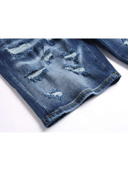 Ripped Straight Denim Men's Short Pants