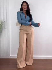 OL Plain Color High Rise Straight Pants