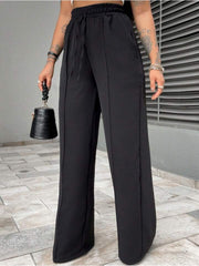 Solid Drawstring Lace-Up Straight Pants