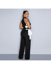 Colorblock Tie-wrap Sleeveless Jumpsuits