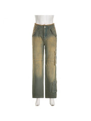 Patchwork Low Rise Cargo Jeans