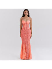 Spaghetti Straps Lace Mermaid Maxi Dress