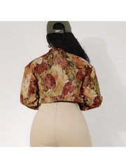 Floral Jacquard Weave Cropped Collar Jackets