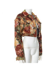 Floral Jacquard Weave Cropped Collar Jackets