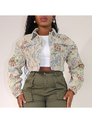 Floral Jacquard Weave Cropped Collar Jackets