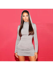 Ruched Hooded Long Sleeves Mini Dress