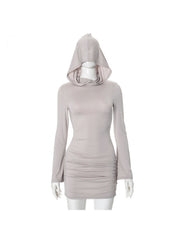 Ruched Hooded Long Sleeves Mini Dress