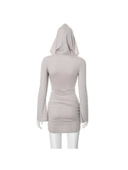 Ruched Hooded Long Sleeves Mini Dress