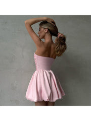 Pure Color Strapless Bubble Dress