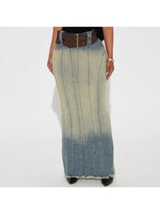 Gradient Denim Split Hem Mermaid Skirts