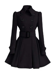 Pleated With Belt Long Sleeve Tweed Dress