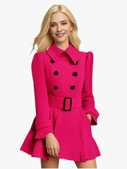 Pleated With Belt Long Sleeve Tweed Dress