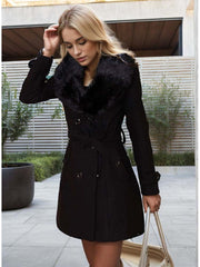 Double-breasted Fur Collar Tweed Coats