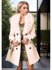 Double-breasted Fur Collar Tweed Coats