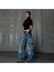 Wide Leg Cargo Low Rise Jeans