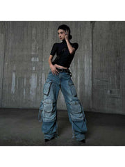 Wide Leg Cargo Low Rise Jeans