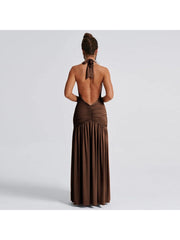 Halter Split Hem Backless Maxi Dress