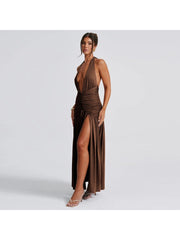 Halter Split Hem Backless Maxi Dress