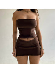 Solid Color Straight Across Bodycon Skirt Sets