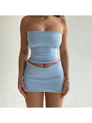 Solid Color Straight Across Bodycon Skirt Sets