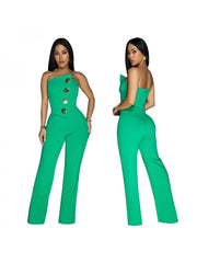 Irregular Strapless Wide Leg Jumpsuits