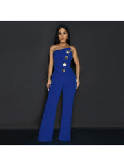 Irregular Strapless Wide Leg Jumpsuits