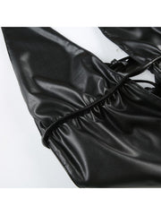 Halter Tie-wrap Backless Leather Tanks