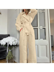 Pure Color Wide Leg Long Sleeve Wrap Pant Sets