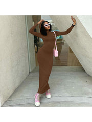 Pure Color Split Hem Hooded Long Sleeves Maxi Dress