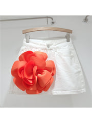 Flower Decor Patchwork Denim Skirts