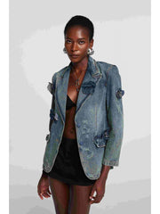 Valery Flower Split Hem Lapel Denim Jackets