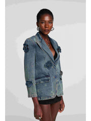 Valery Flower Split Hem Lapel Denim Jackets