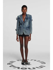 Valery Flower Split Hem Lapel Denim Jackets