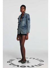 Valery Flower Split Hem Lapel Denim Jackets