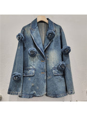 Valery Flower Split Hem Lapel Denim Jackets