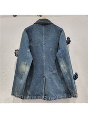 Valery Flower Split Hem Lapel Denim Jackets