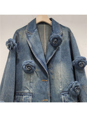 Valery Flower Split Hem Lapel Denim Jackets