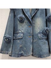 Valery Flower Split Hem Lapel Denim Jackets