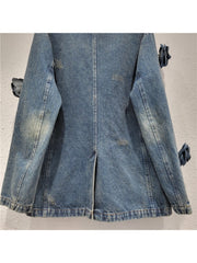 Valery Flower Split Hem Lapel Denim Jackets