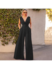 Pure Color Wide Leg Sleeveless Jumpsuits