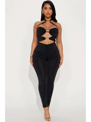 Metal Decor Hollow-out Backless Jumpsuits