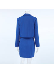 Pure Color Split Hem Long Sleeve Blazers Skirt Sets