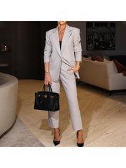 Pure Color Long Sleeve Blazers Pant Sets