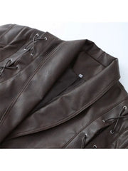 Tie-wrap Peacoat Long Sleeve Leather Jackets