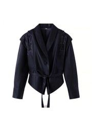 Tie-wrap Peacoat Long Sleeve Leather Jackets