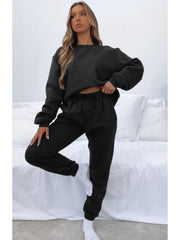 Pure Color Drawstring Long Sleeve Pant Sets