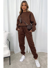 Pure Color Drawstring Long Sleeve Pant Sets