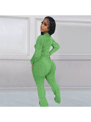 Knitted Double-Slider-Zipper Coats Pant Sets