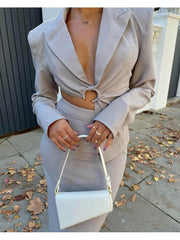 Irregular Long Sleeve Blazers Skirt Sets